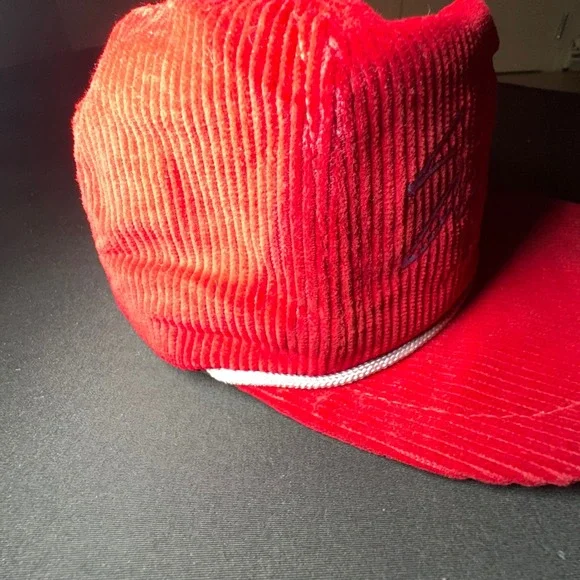 VTG 70s Squaw Valley Hat Snapback Red Corduroy California Headwear Skiwear USA